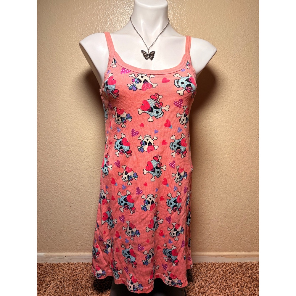 Y2K Seven Apparel Intimates Pink Skull Heart Print Cotton Ribbed Dress S #7